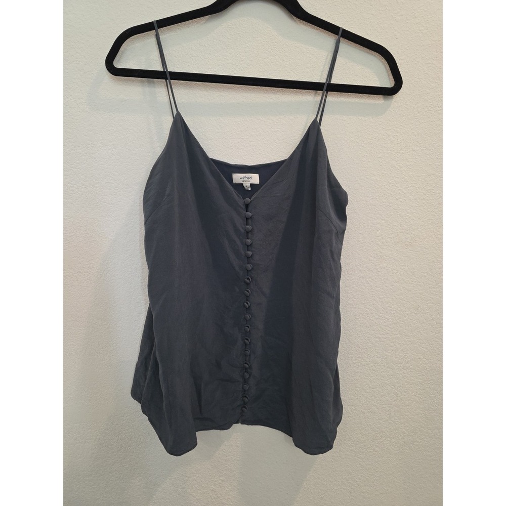 Aritzia Wilfred 100% Silk Camisole Tank Sz M Gray Button Down Minimalist Luxury
